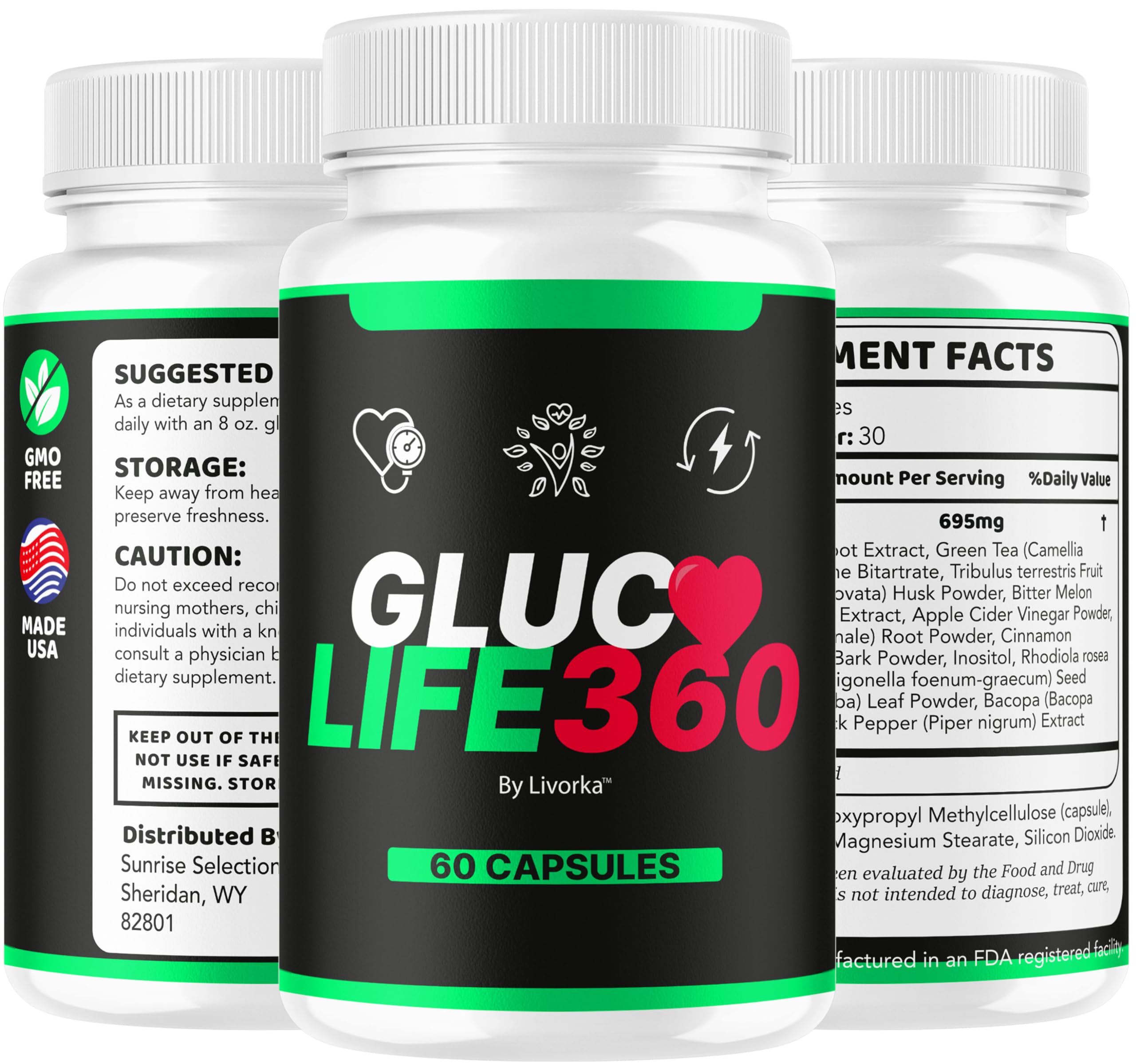 LIVORKA GlucoLife 360 cápsula con vaso de agua sugiriendo toma diaria