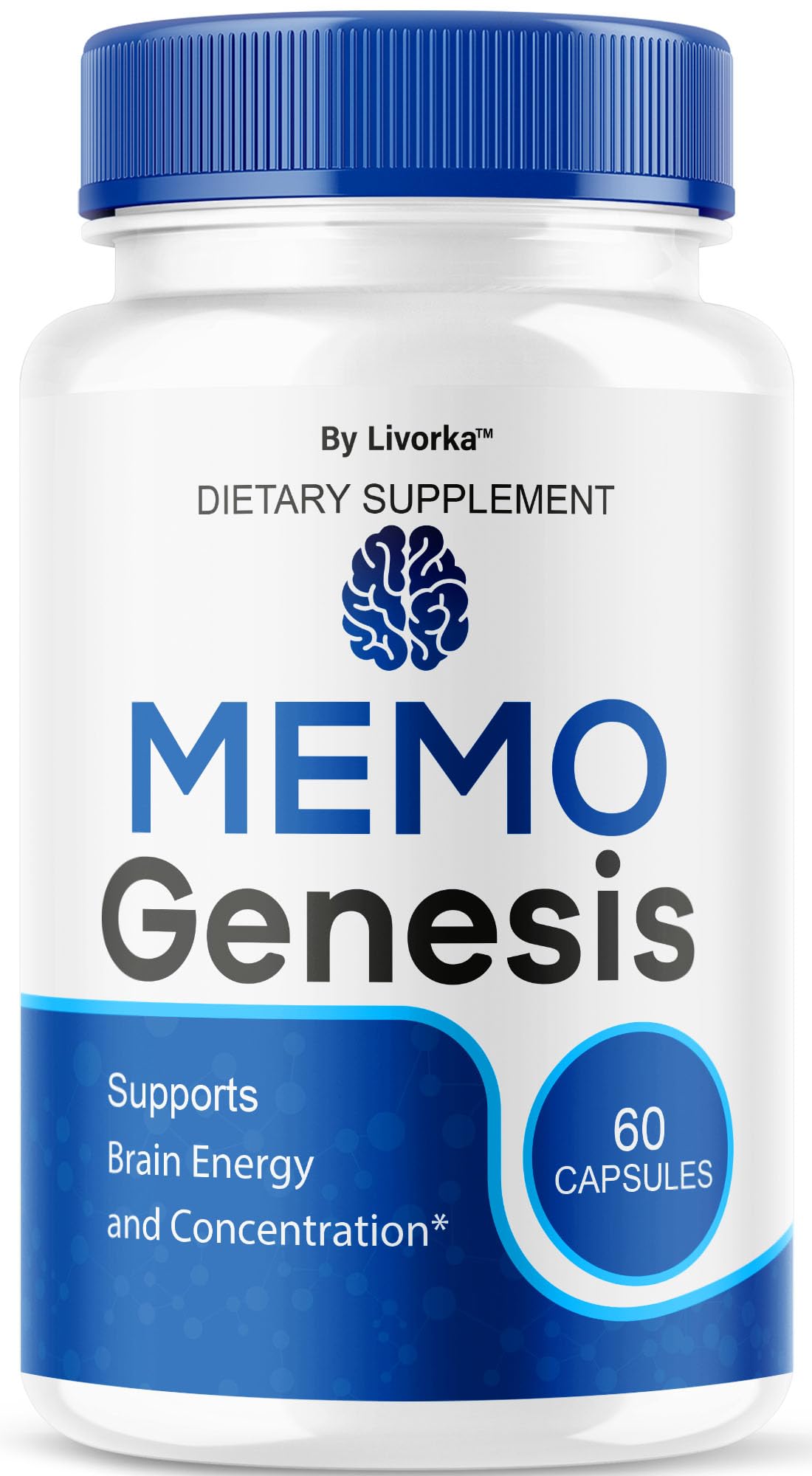 LIVORKA Memo Genesis frontal mostrando el envase y beneficio de enfoque