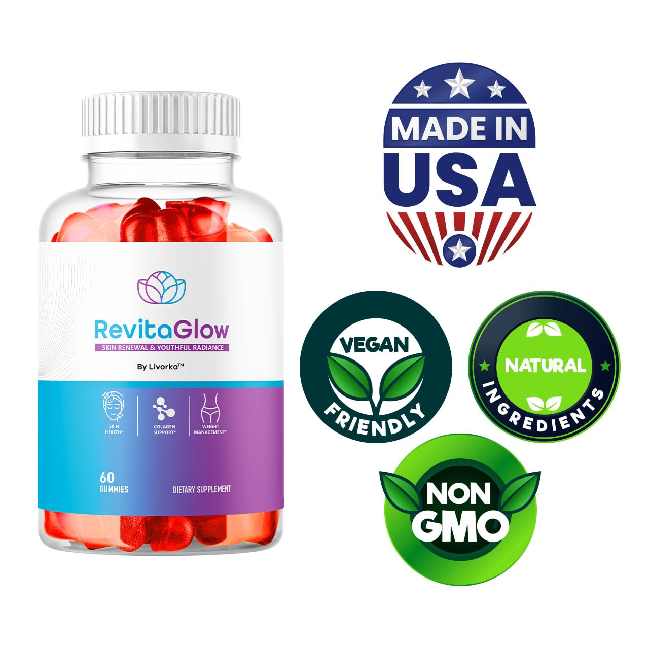 LIVORKA etiqueta de RevitaGlow con información nutricional clara y segura