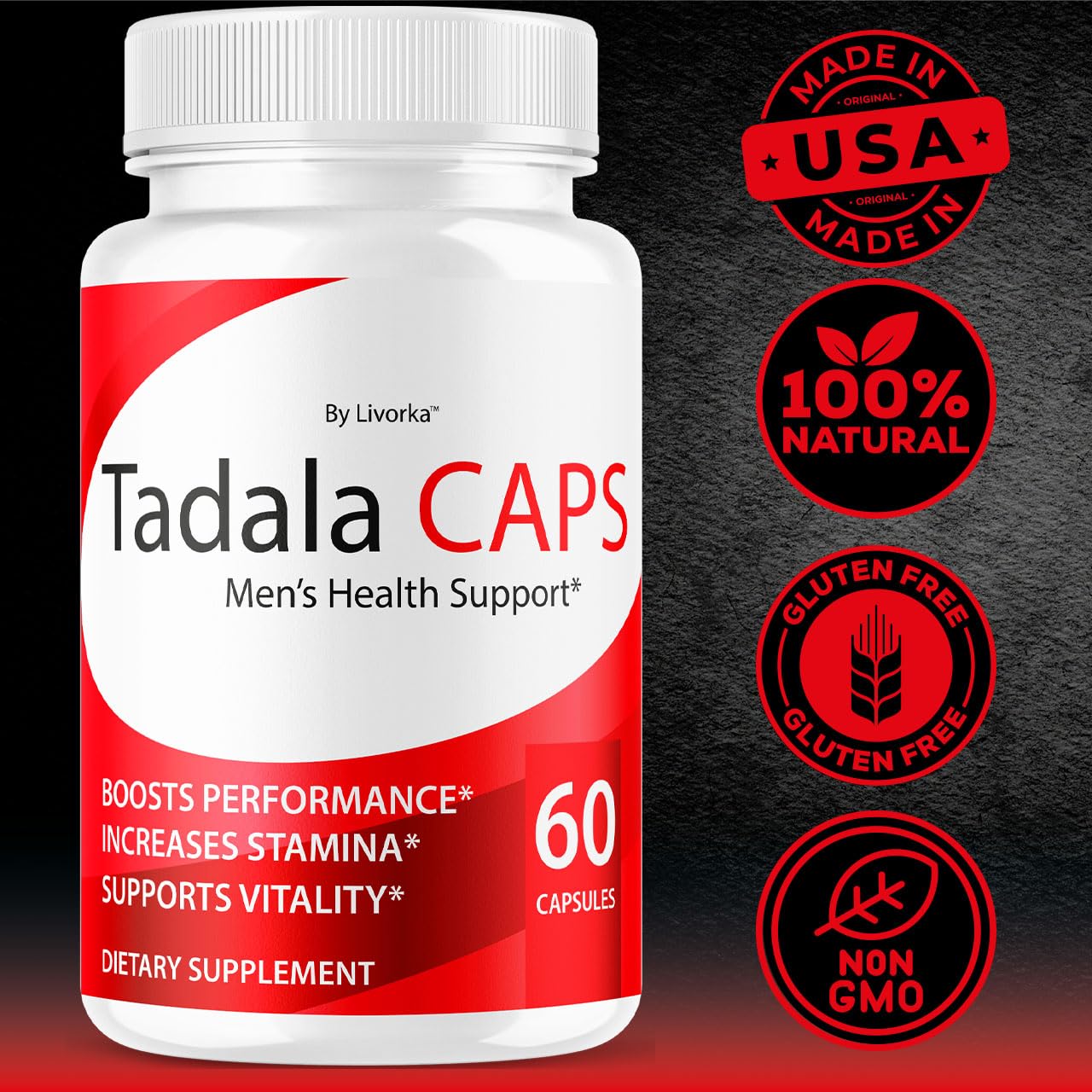 LIVORKA TadalaCaps comparación de tamaño junto a una moneda para escala