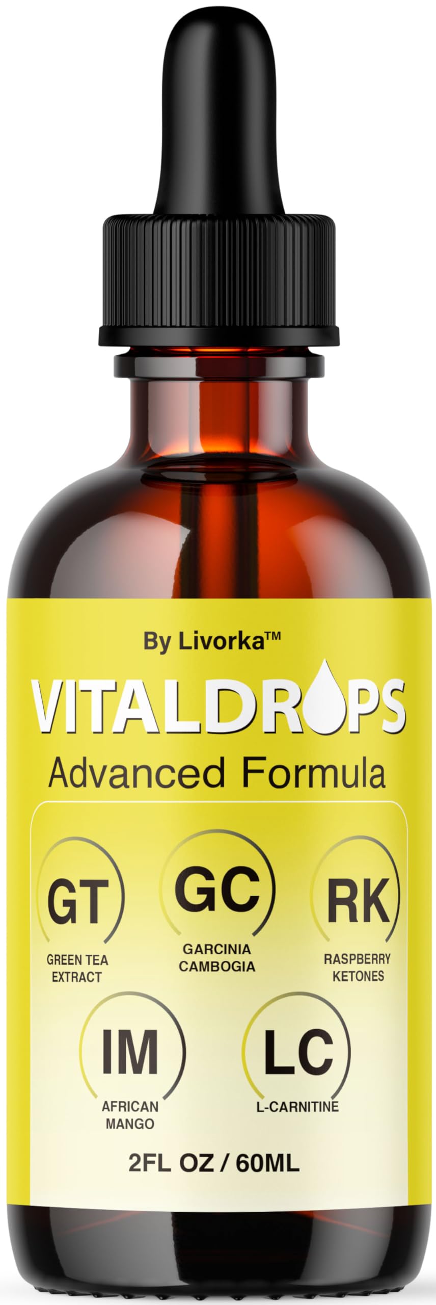 LIVORKA Vital Drops frente del empaque, presentación clara y cómoda