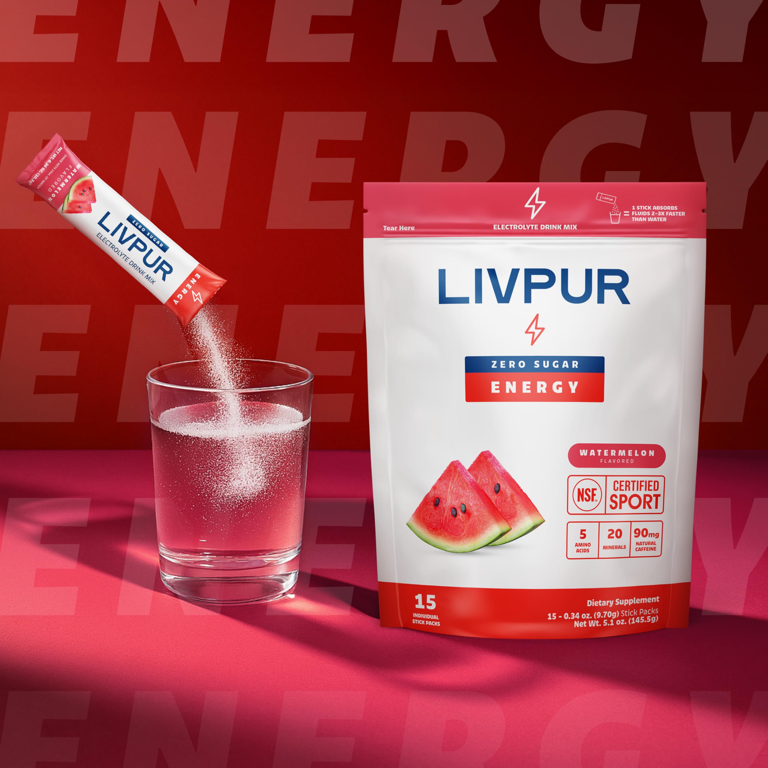 LivPur Nutrition etiqueta con ingredientes y cantidad de cafeína natural destacada