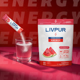 LivPur Nutrition etiqueta con ingredientes y cantidad de cafeína natural destacada