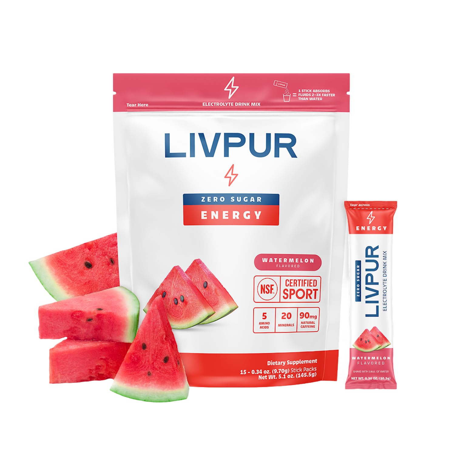 LivPur Nutrition empaque frontal del producto con sabor sandía y beneficios de hidratación