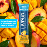 LivPur bebida preparada Peach Mango en vaso para una hidratación refrescante