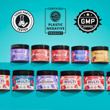 Llama Naturals bote abierto con gominolas y tapa visible para almacenamiento