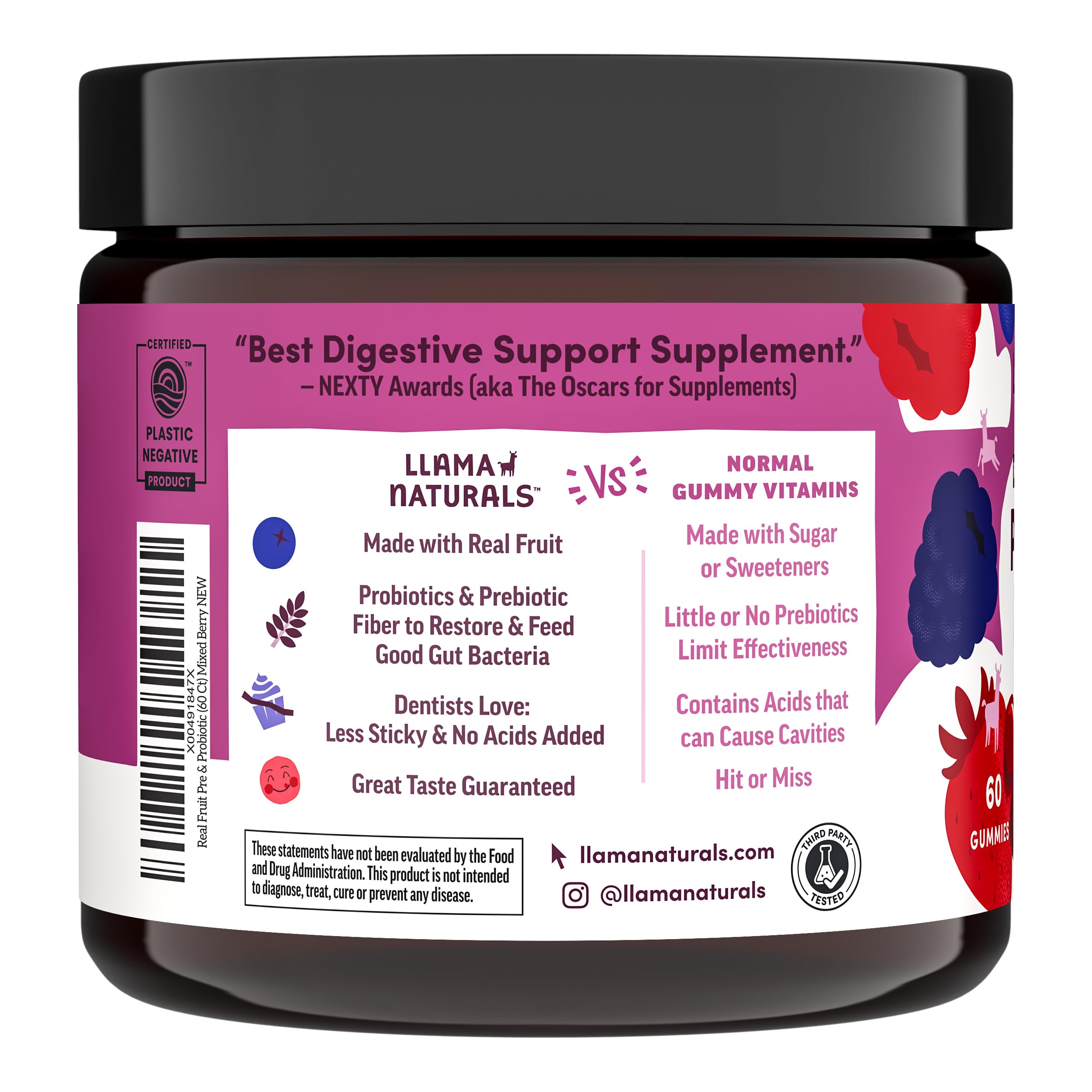 Llama Naturals etiqueta nutricional enfocada - información clara de CFU y XOS