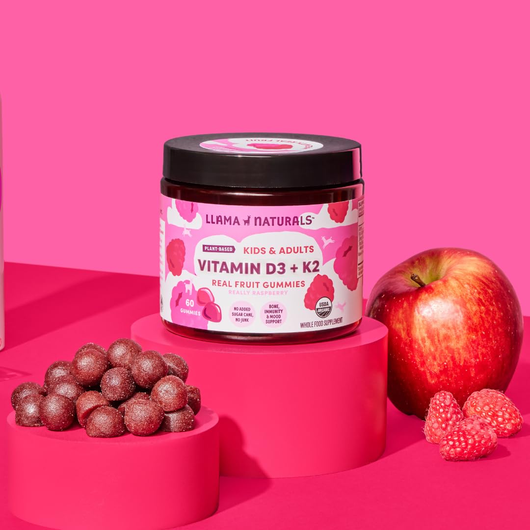 Llama Naturals etiqueta con lista de ingredientes orgánicos y detalles de D3 K2