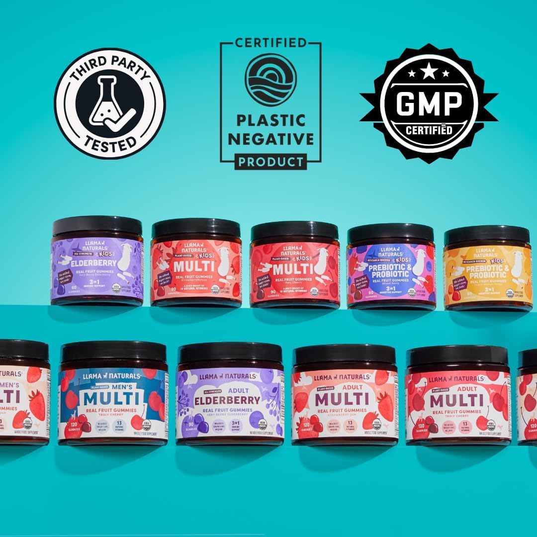Llama Naturals etiqueta nutricional en primer plano con lista de vitaminas