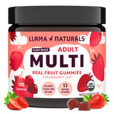Llama Naturals frasco frontal mostrando 120 gomitas y sello orgánico