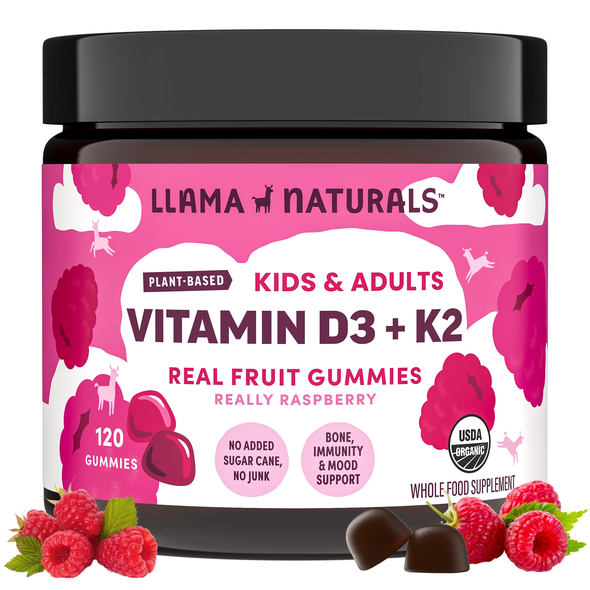 Llama Naturals envase frontal mostrando 120 gominolas y beneficios