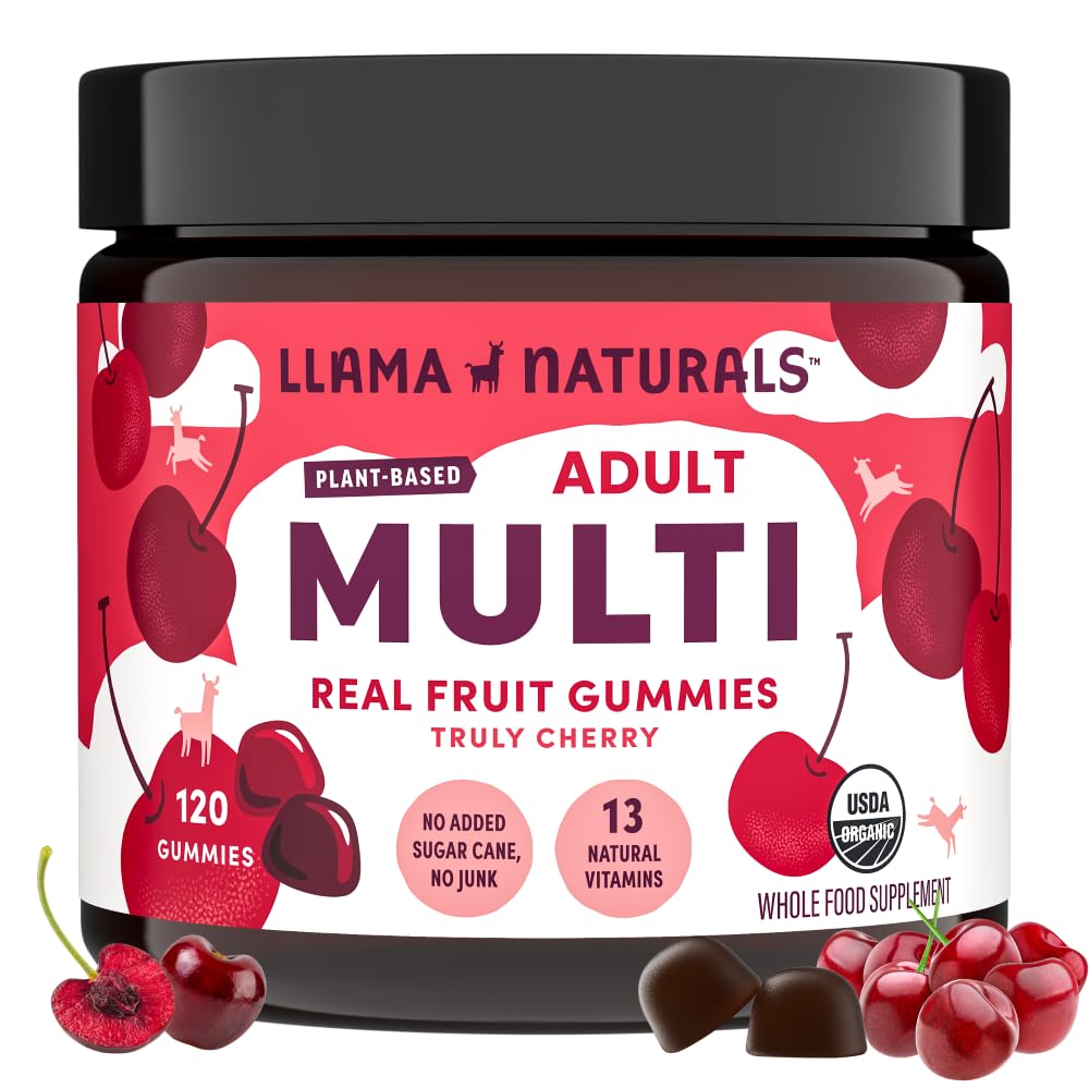 Llama Naturals envase frontal que muestra 120 gomitas y beneficios veganos