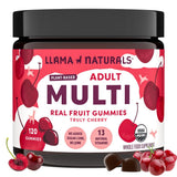 Llama Naturals envase frontal que muestra 120 gomitas y beneficios veganos