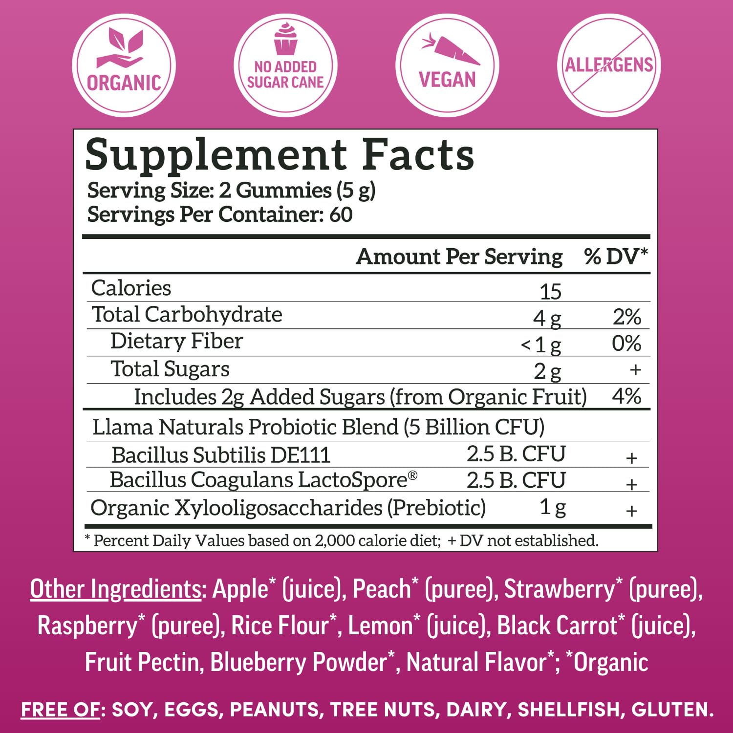 Llama Naturals gomita en mano para comparar tamaño - porción fácil de tomar