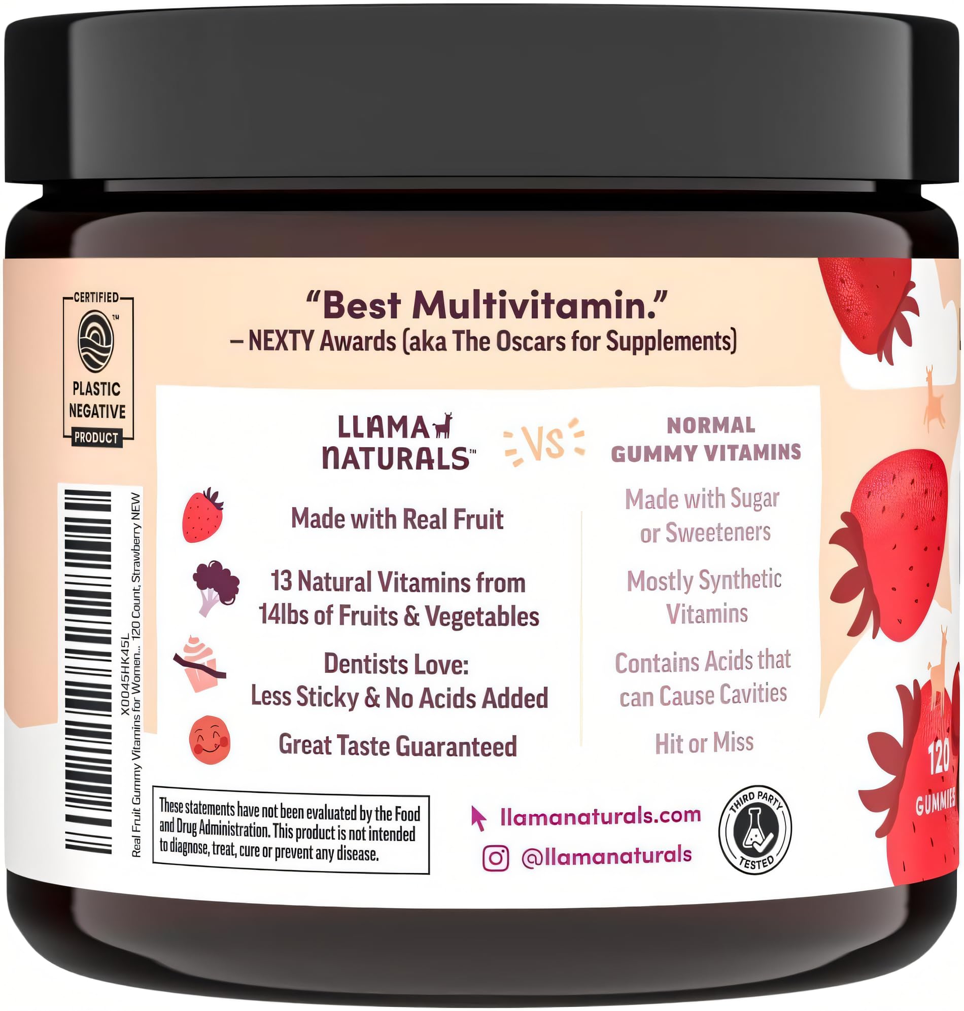 Llama Naturals etiqueta con información nutricional y sin alérgenos