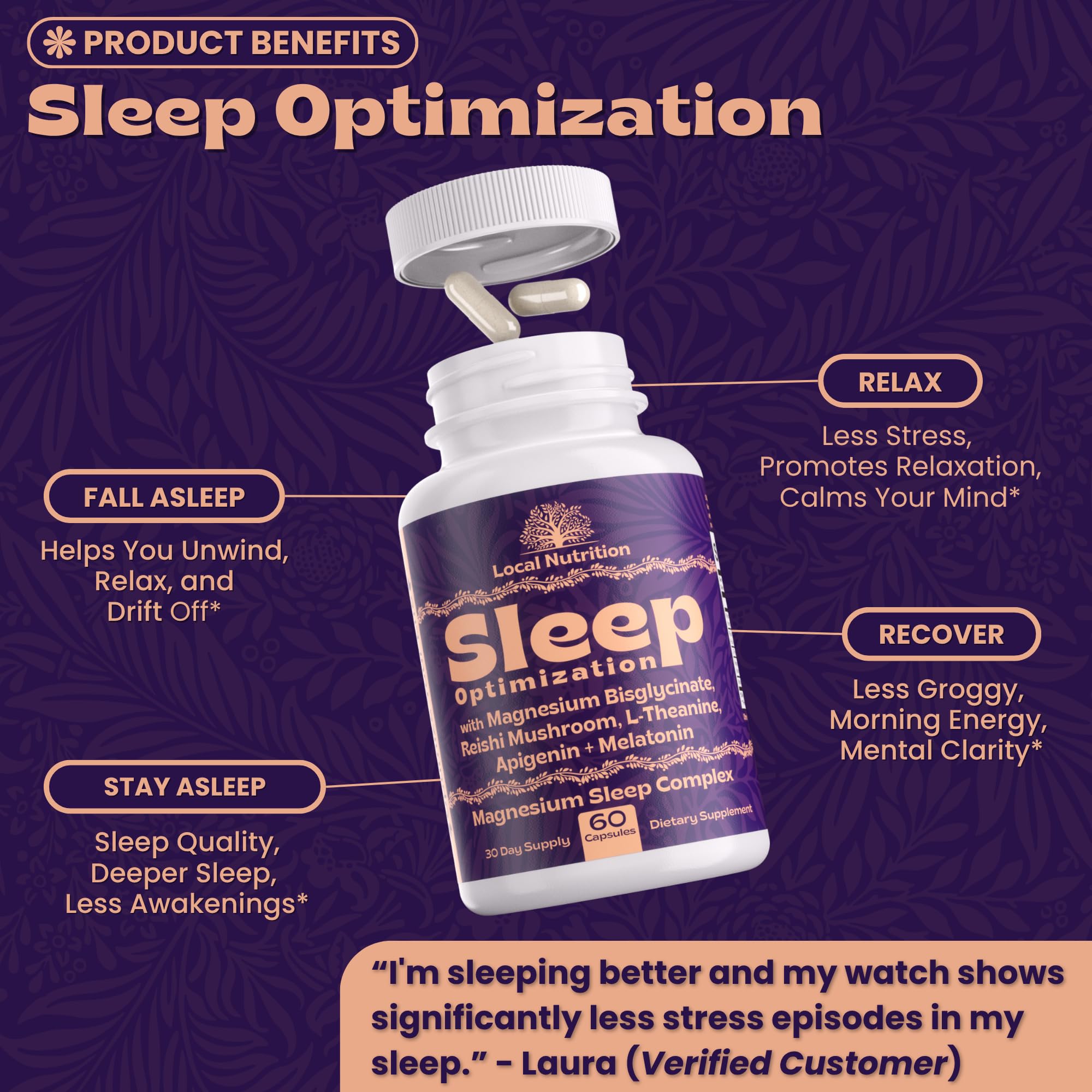Local Nutrition persona relajada en cama simbolizando sueño reparador