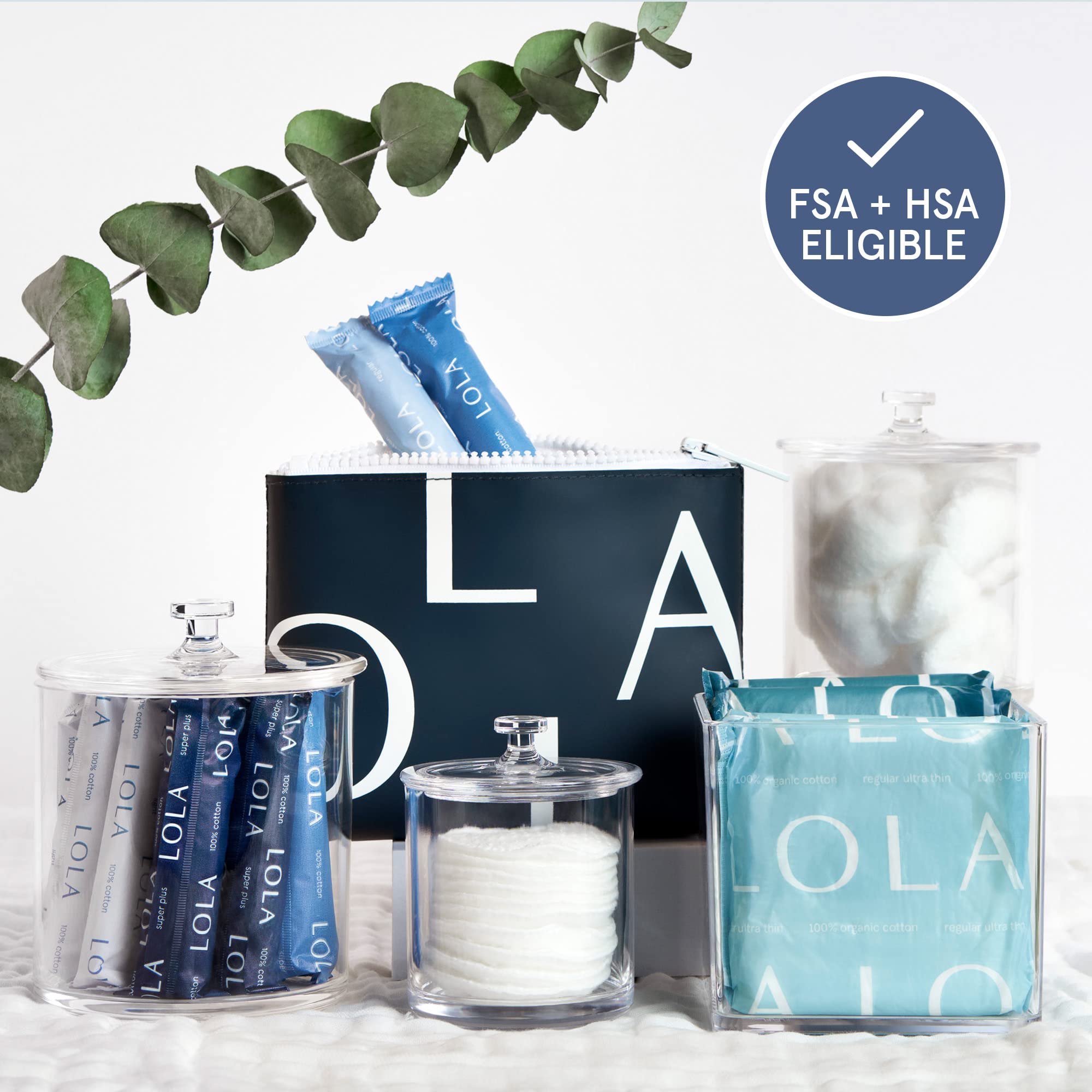 LOLA caja abierta con tampones visibles ideal para almacenamiento