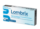 Lombrix vista frontal de la caja mostrando 10 tabletas y facilidad de uso