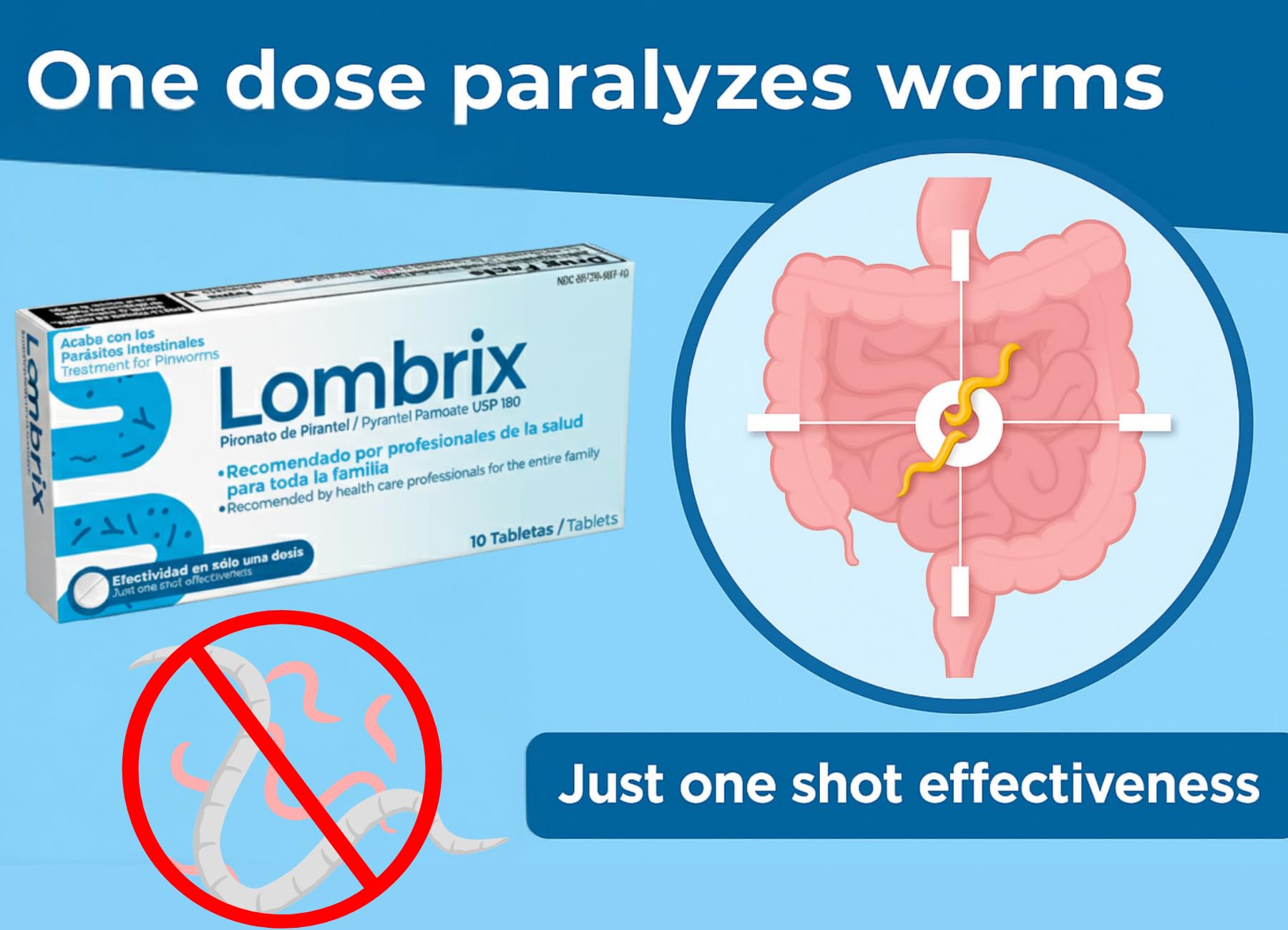 Lombrix primer plano de tableta para administración precisa y sin derrames