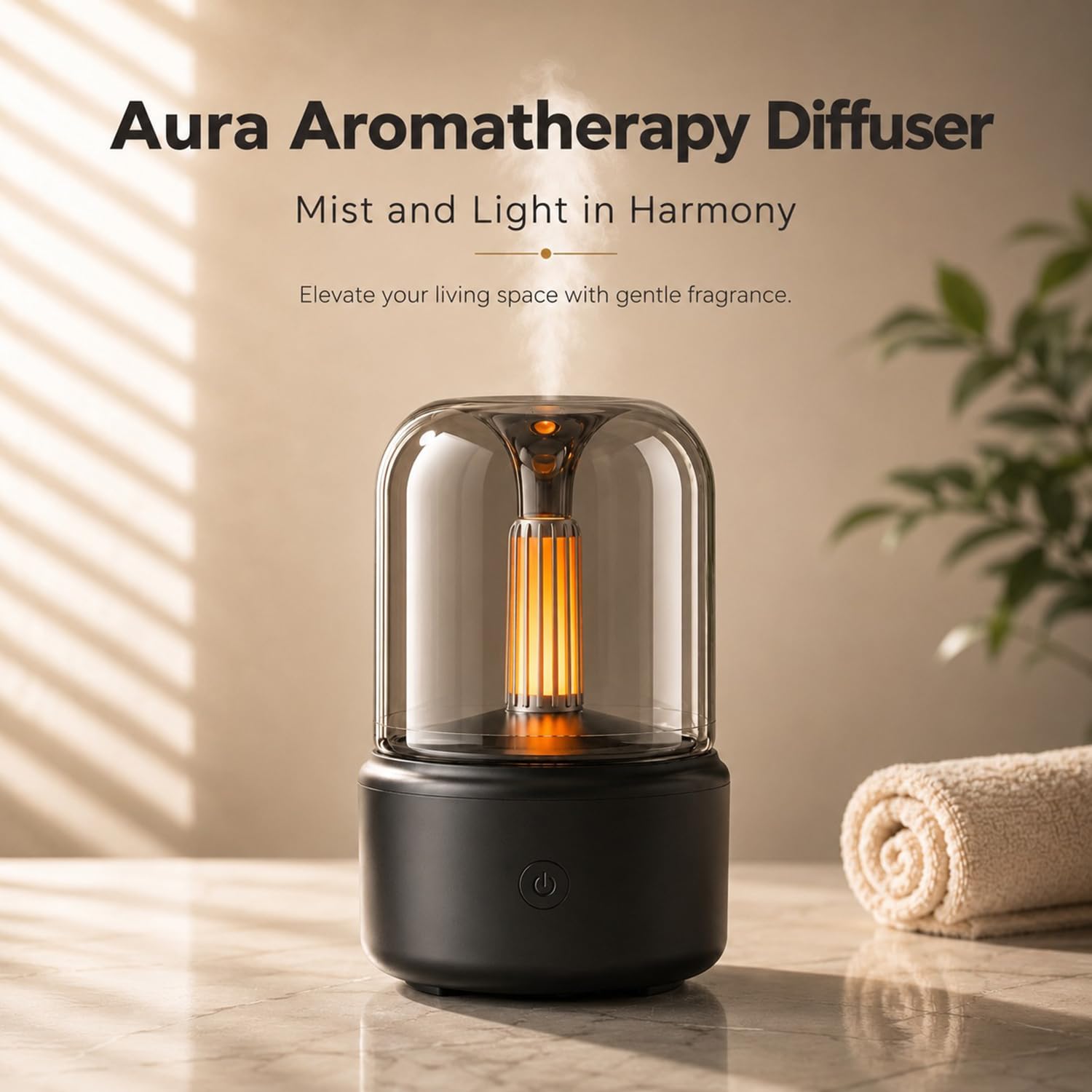 LONCIN en mesa de noche con luz tipo vela creando ambiente acogedor