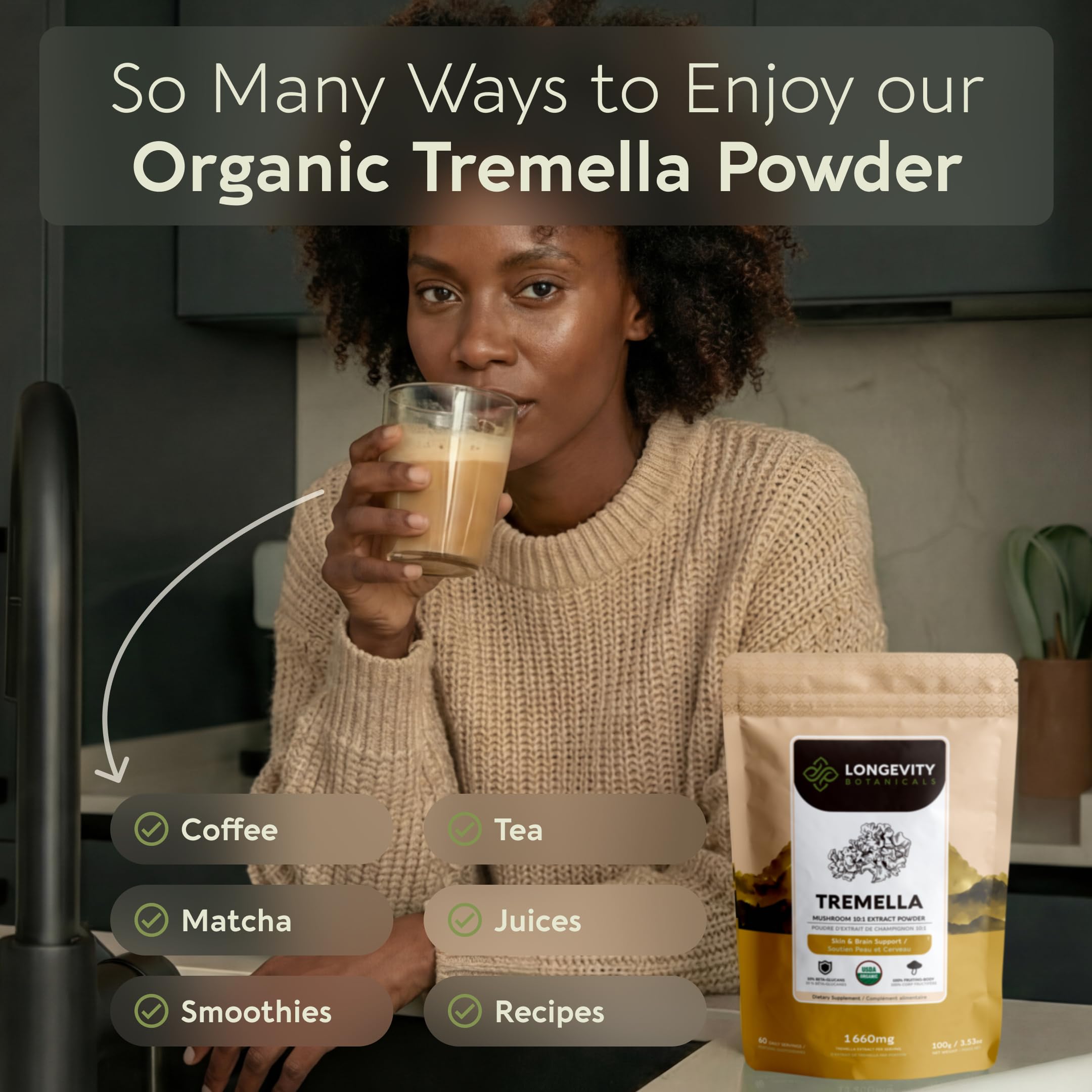 Longevity Botanicals frasco junto a objeto para comparar tamaño y duración
