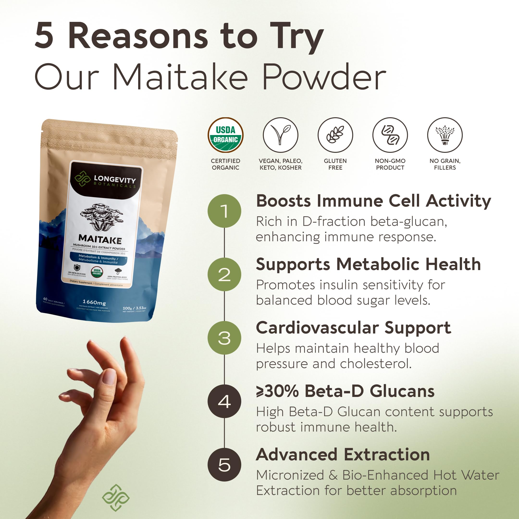 Longevity Botanicals cuchara dosificadora con 1,660mg para control exacto de dosis