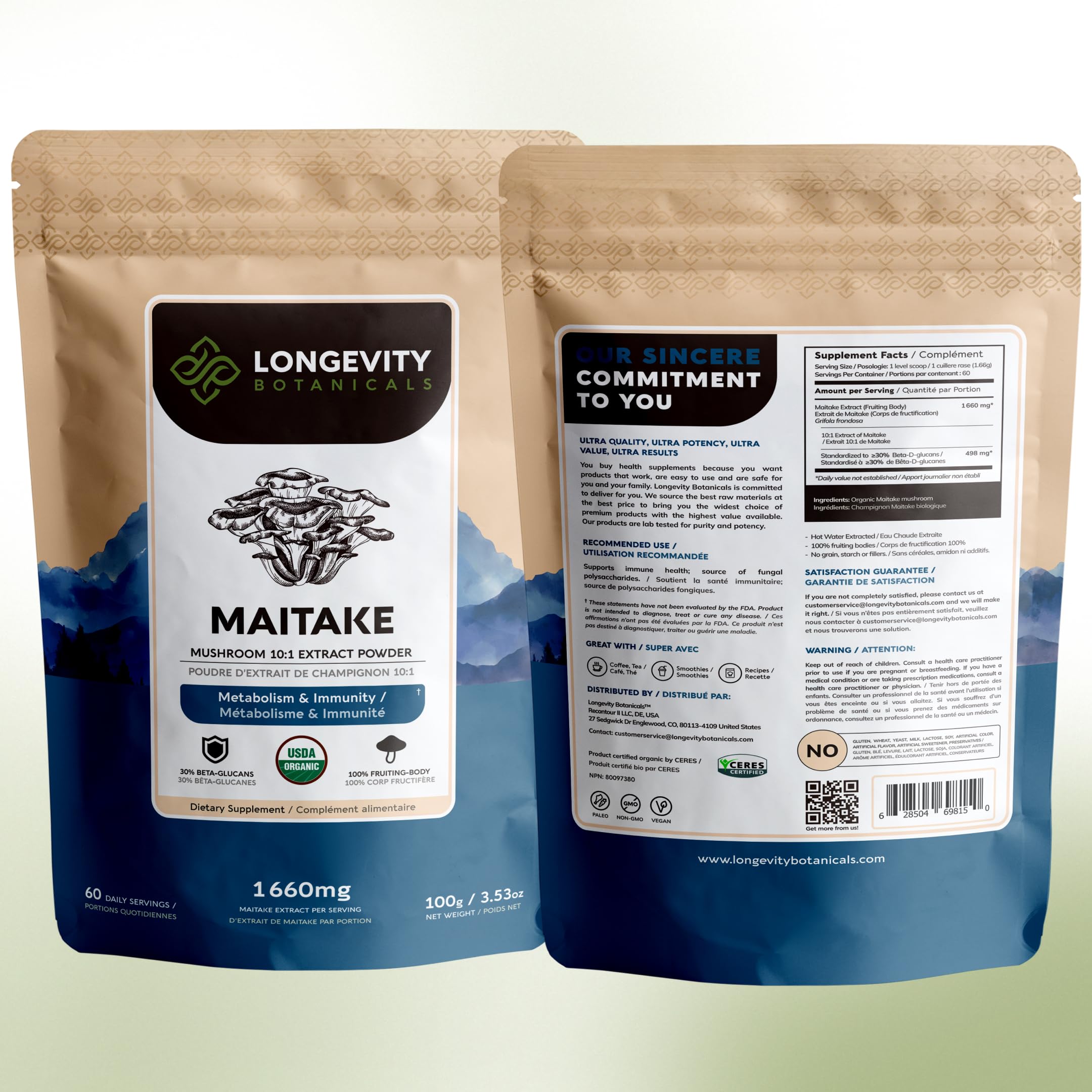Longevity Botanicals escena de desayuno con polvo incorporado para rutina diaria