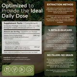 Longevity Botanicals etiqueta enfatizando ≥30% beta-D-glucanos y trazabilidad
