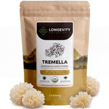 Longevity Botanicals envase frontal de Tremella muestra etiqueta y beneficio belleza