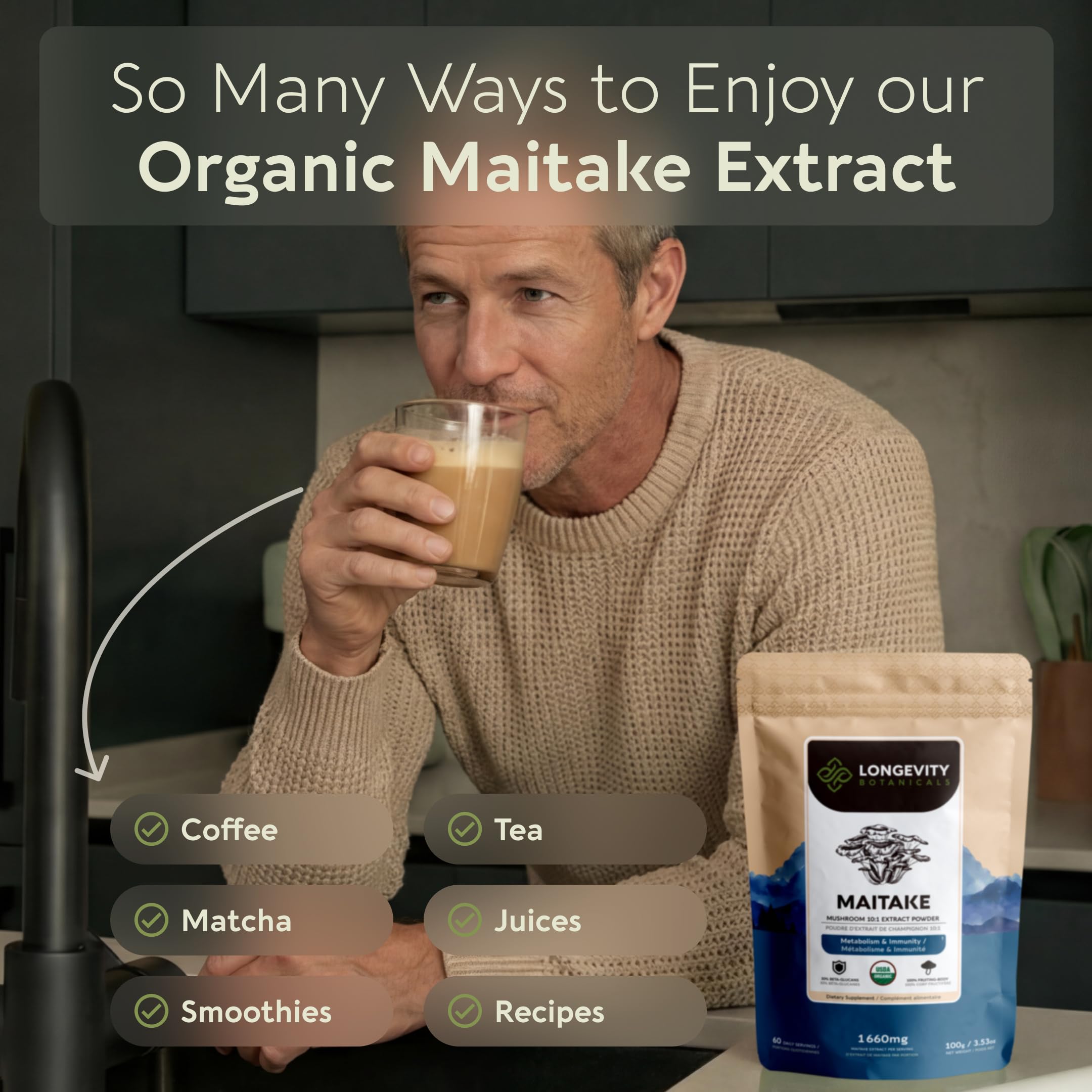 Longevity Botanicals cuerpos fructíferos de Maitake crudos como fuente orgánica