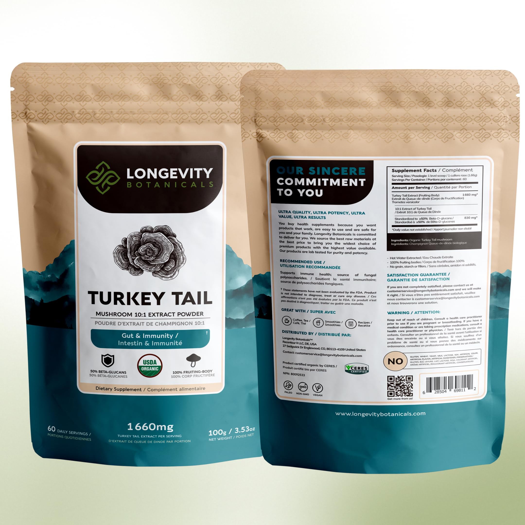 Longevity Botanicals polvo añadido a yogur en cocina, integración diaria versátil