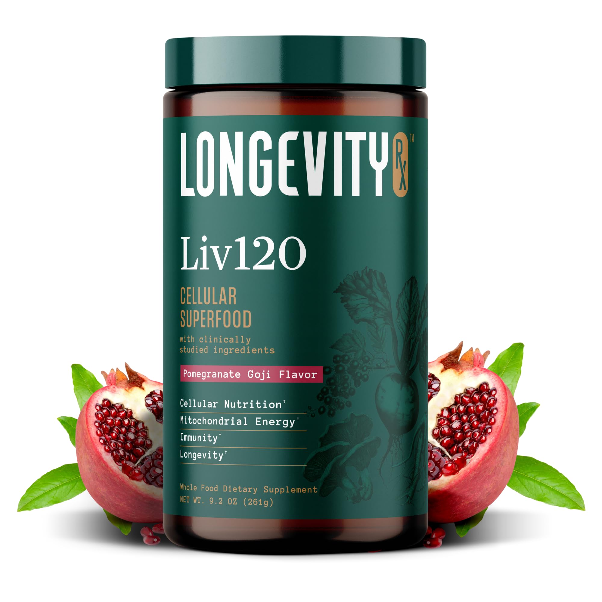 Longevity Rx empaque frontal mostrando el producto y beneficios