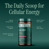 Longevity Rx polvo en cuenco resaltando textura fina y mezcla