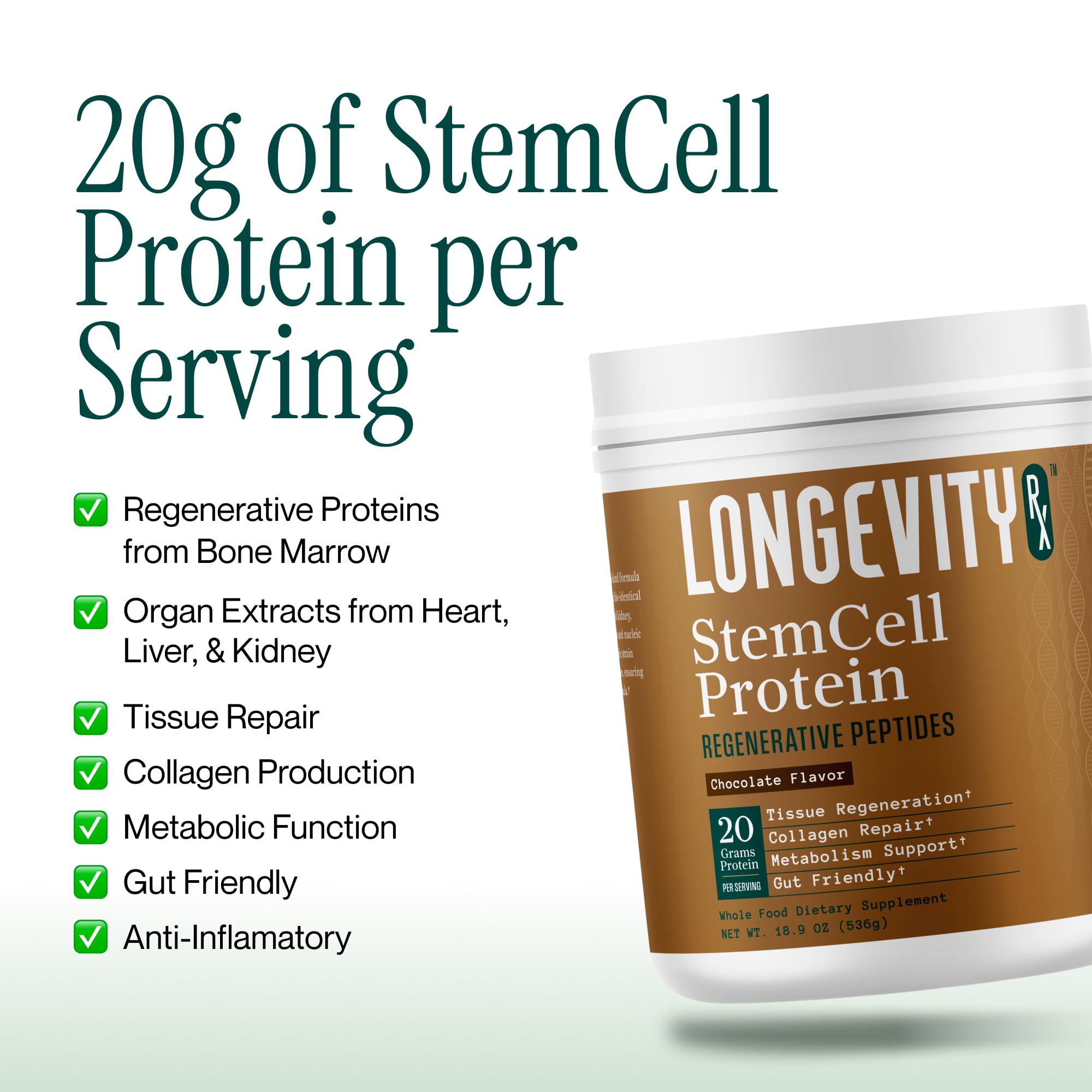 Longevity Rx mezcla chocolate en vaso lista para beber, sabor agradable
