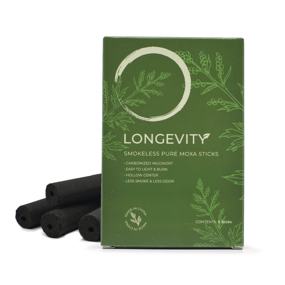 Longevity Smokeless Moxa bastones junto a regla para comparar tamaño exacto