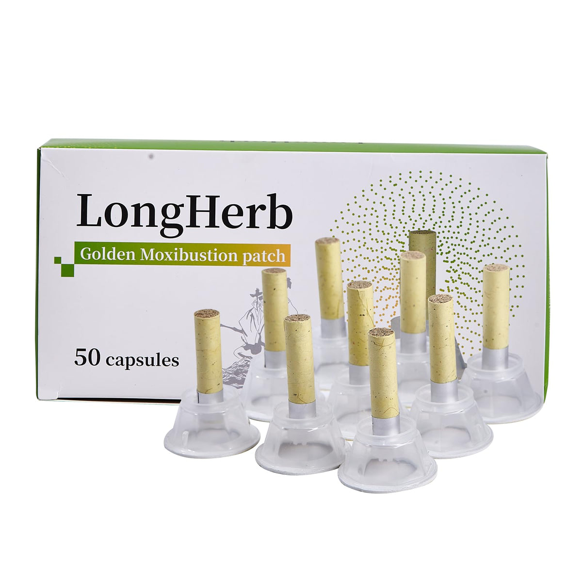 LongHerb empaque frontal mostrando 50 rollos y beneficio de almacenamiento práctico