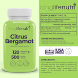 LongLifeNutri cápsula vegetal en primer plano destacando dosificación 500 mg
