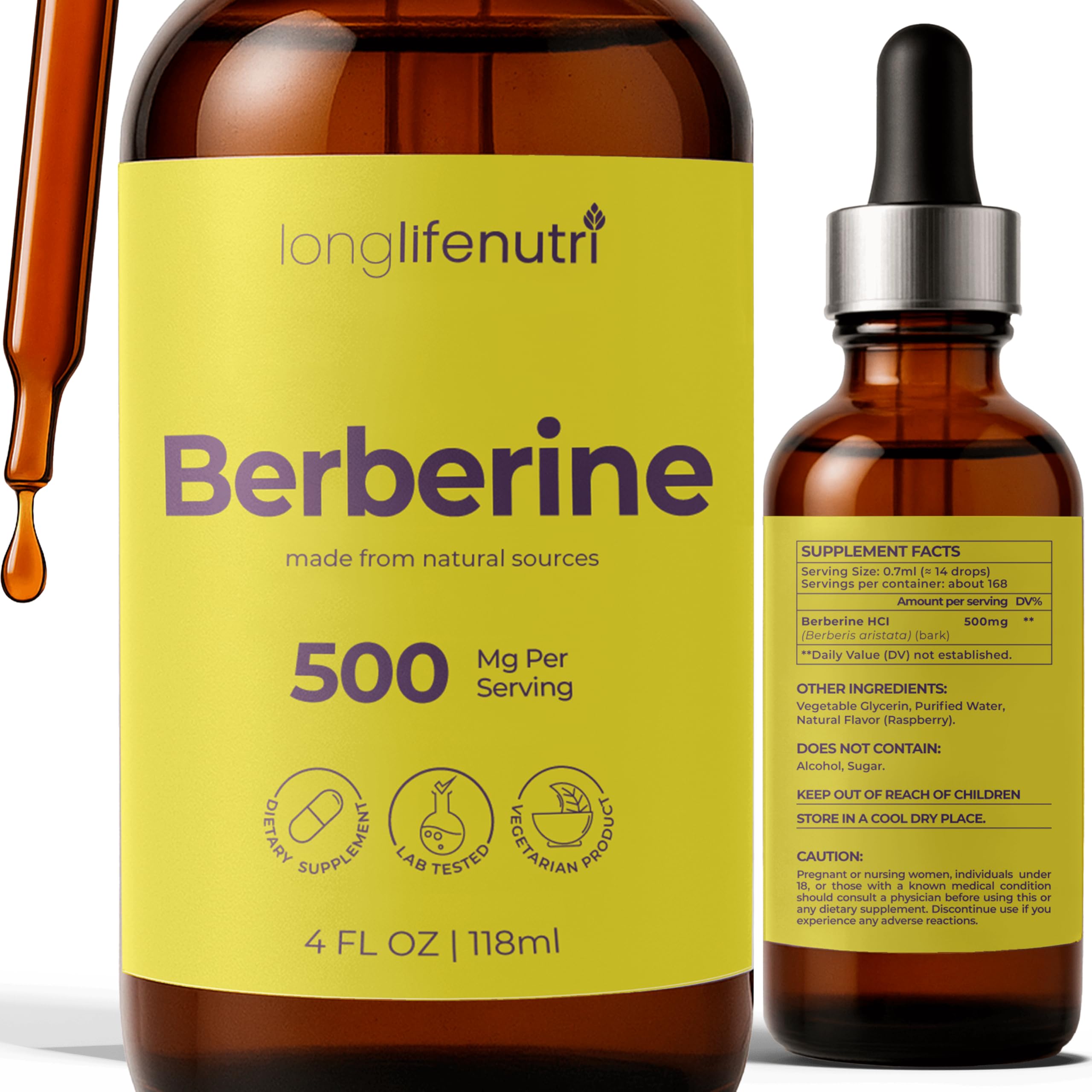 LongLifeNutri frasco frontal de berberina con beneficios claros