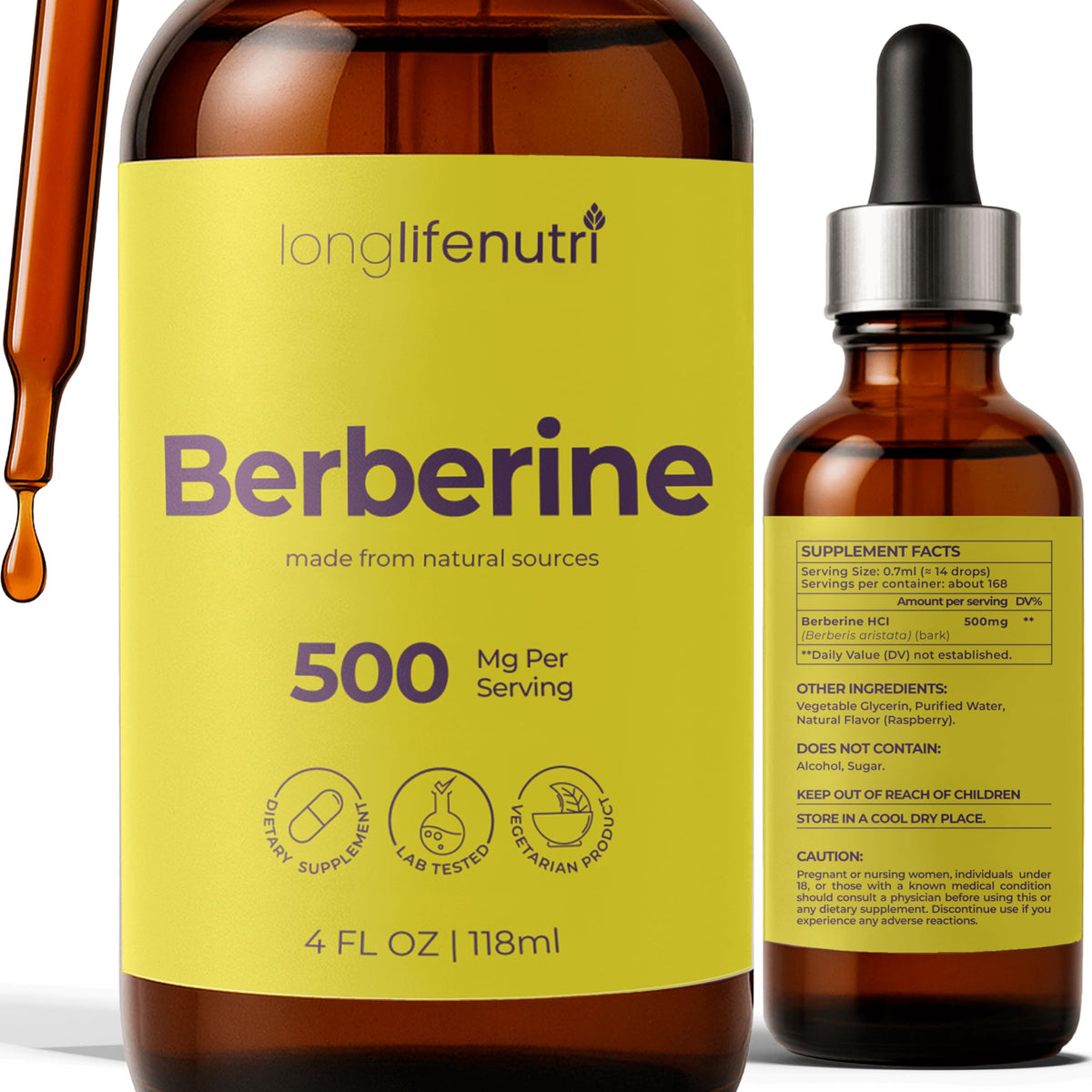 LongLifeNutri frasco frontal de berberina con beneficios claros