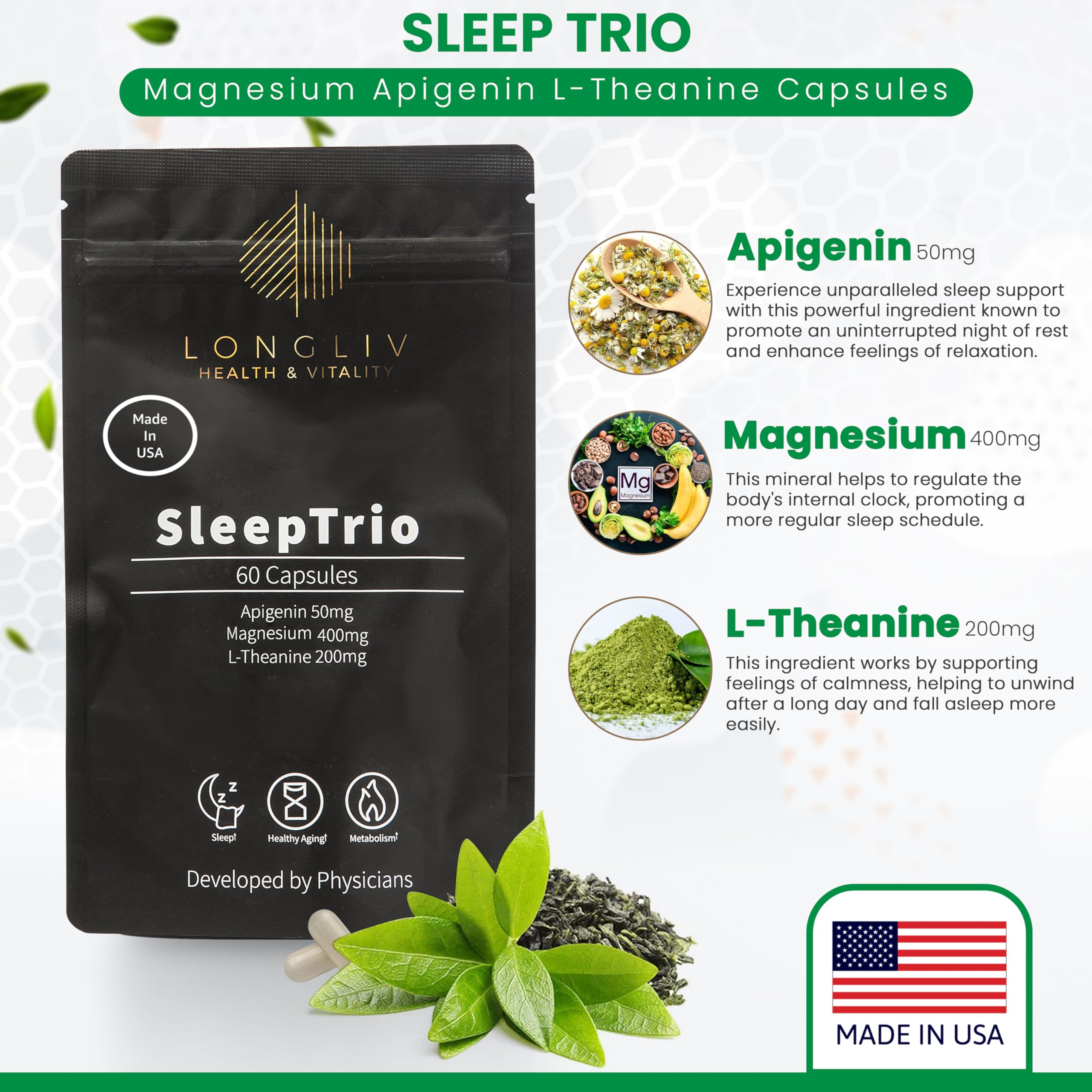 LongLiv Sleep Trio cápsula en primer plano revela textura y calidad