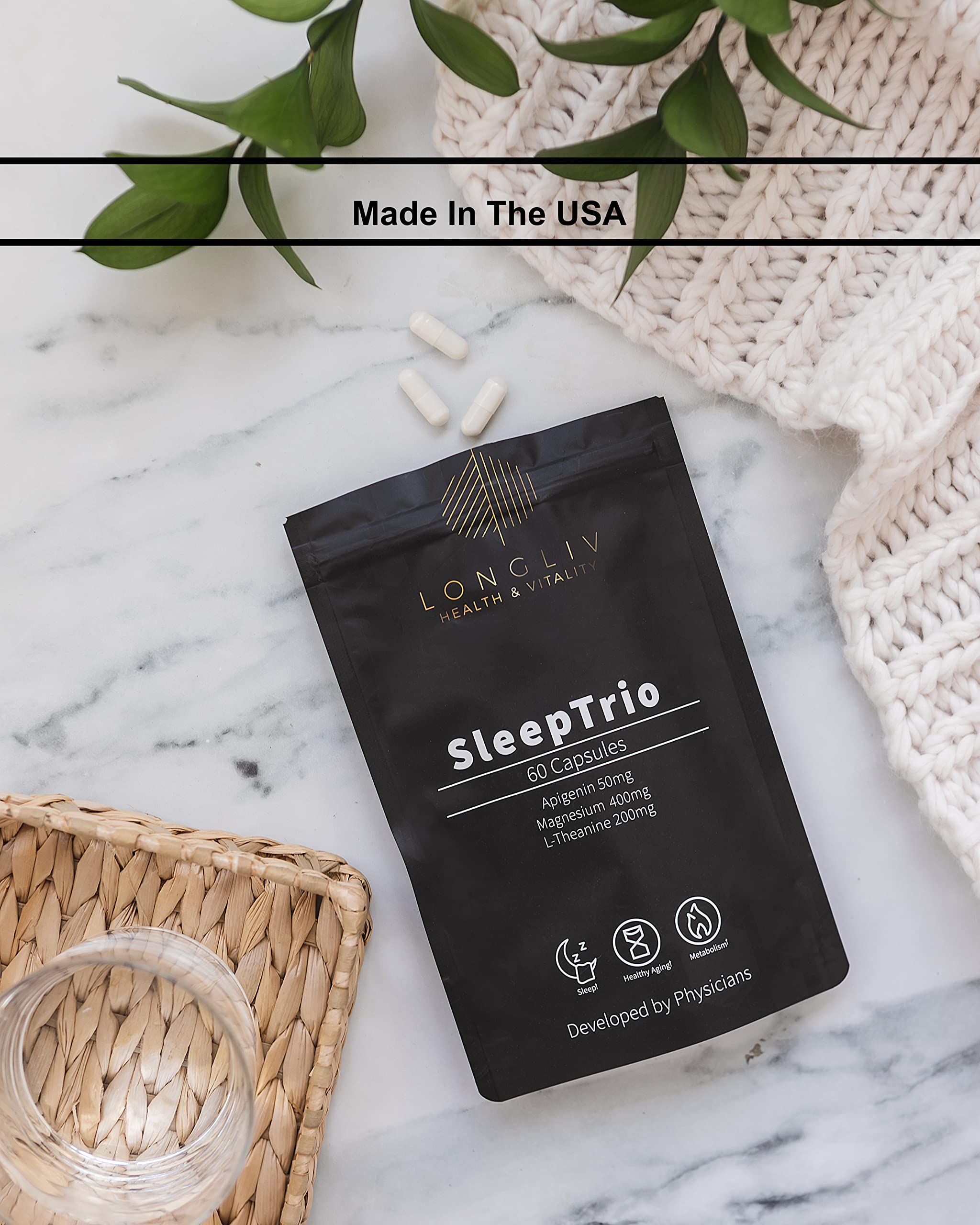 LongLiv Sleep Trio en ambiente nocturno mostrando uso en rutina relajante
