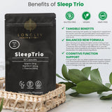 LongLiv Sleep Trio ingredientes en polvo para ilustrar pureza y forma