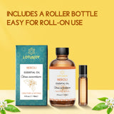 LOTUSJOY botella de 4 oz junto a objeto para comparación de tamaño
