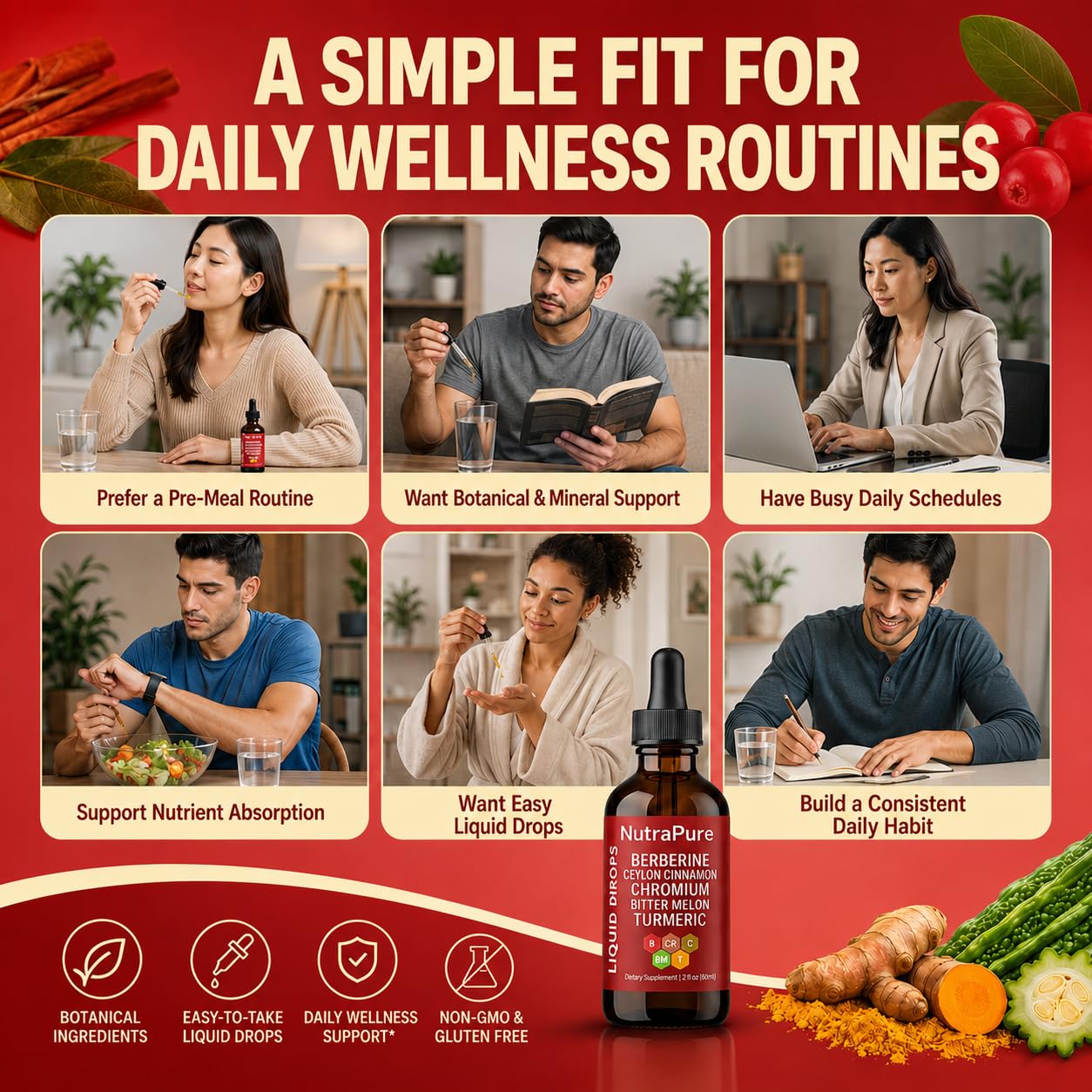 Louma NutraPure botella junto a una regla para comparar tamaño portátil