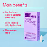 Love Wellness empaque abierto con supositorios que facilita uso y almacenamiento