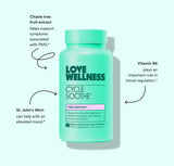 Love Wellness cápsulas junto a un vaso de agua para uso diario