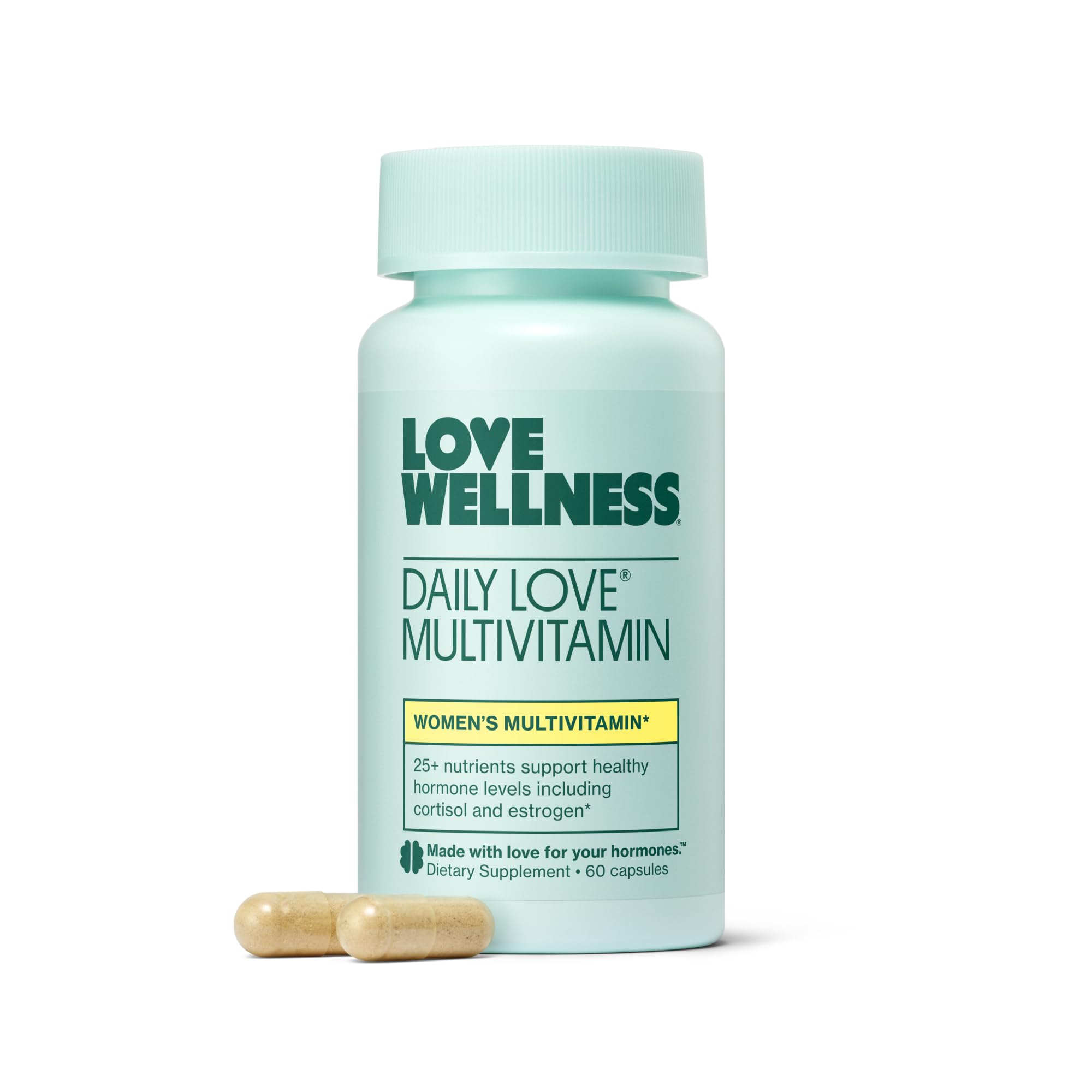 Love Wellness frasco delantero mostrando la etiqueta y beneficios claros