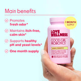 Love Wellness Good Girl cápsula en primer plano, ventaja de entrega probiótica efectiva