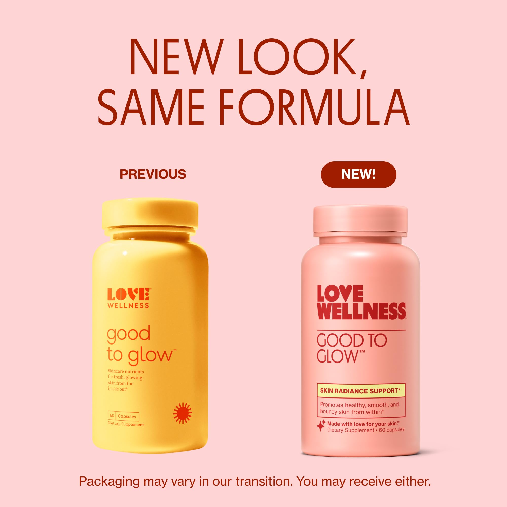 Love Wellness cápsulas Good to Glow detalle de textura y tamaño práctico