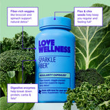 Love Wellness cápsula junto a vaso de agua para uso seguro y recomendado